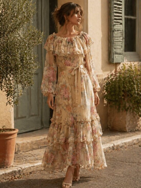 Rona Dresses & Skirts - Vintage 1970s Rona New York Sheer Floral Tiered Maxi Dress – Bohemian Prairie Co